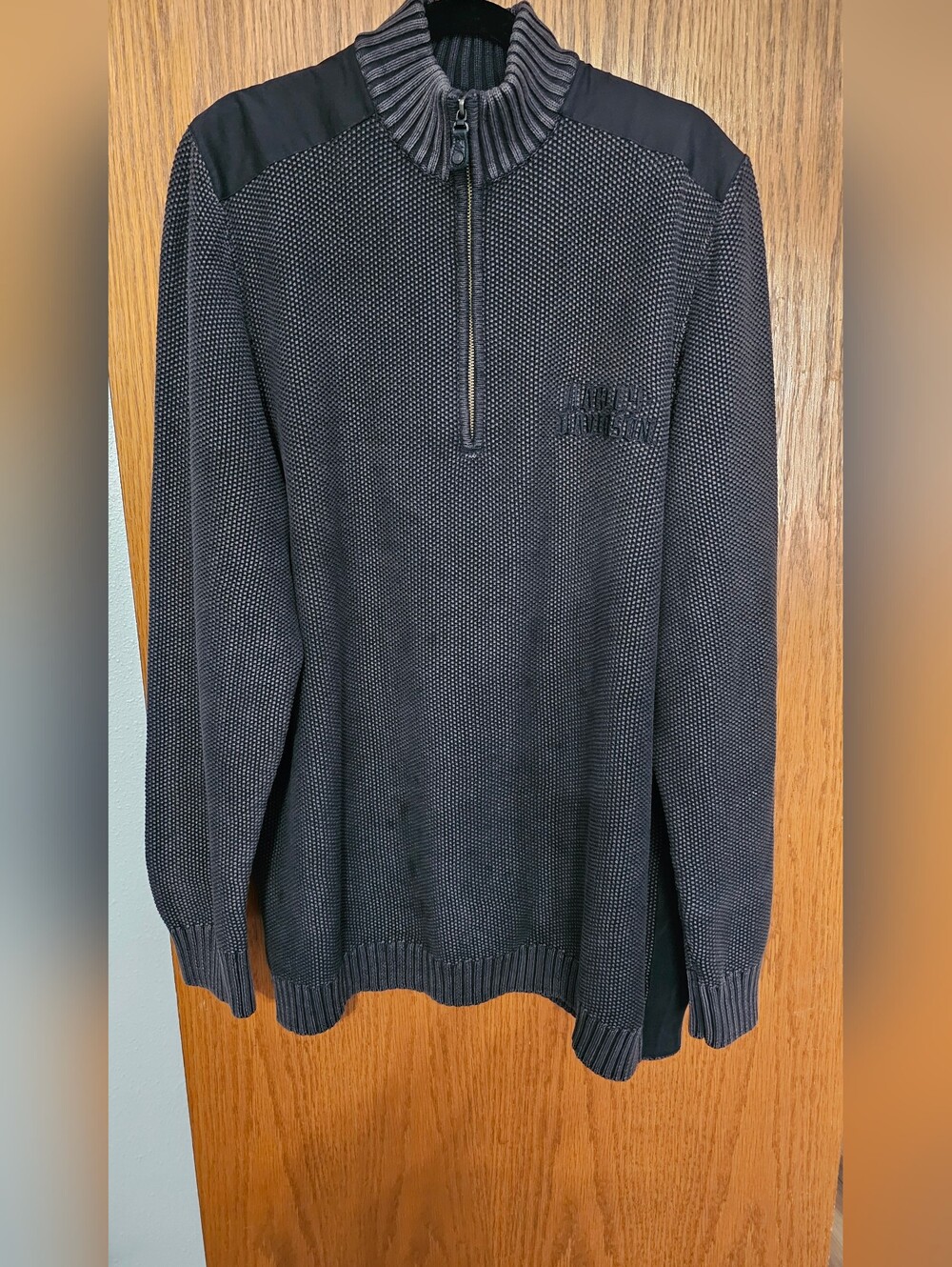 Harley-Davidson Men's Black & Charcoal 3/4 Zip-Up Textured Sweater